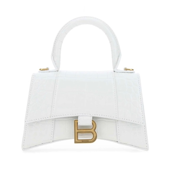 Balenciaga Hourglass XS Top Handle Bag White Croc Embossed - Picture 1 of 7
